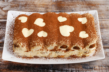 Canvas Print - Tiramisu cake decorated with hearts