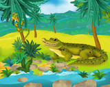 Fototapeta Dinusie - Cartoon scene - wild america animals - alligator - illustration for the children