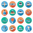 Flat icons set : Transportation, Trips & Travel