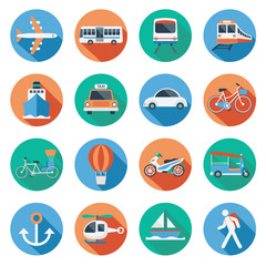 flat icons set : transportation, trips & travel