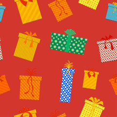 Poster - Seamless vector Gift Box pattern. Gift boxes with different bows