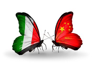 Two butterflies with flags Italy and China