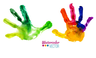 Vector watercolor colorful handprints