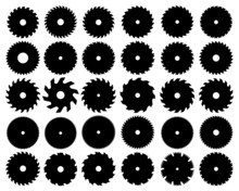 Black  Silhouettes Of Different Circular Saw Blades, Vector