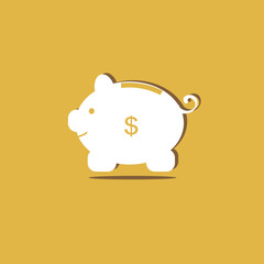 White piggy bank on the golden background