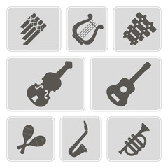 Wall Mural - set of monochrome icons with musical instruments for your design