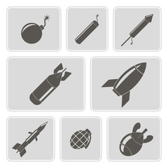 Wall Mural - set of monochrome icons with bombs for your design