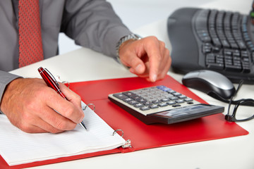 Fototapete - Hands of accountant man