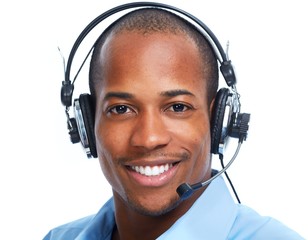 Sticker - African American man in headsets.