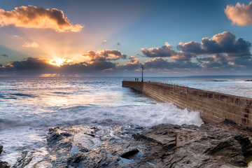 Wall Mural - Sunset Rays over Porthleven Pier