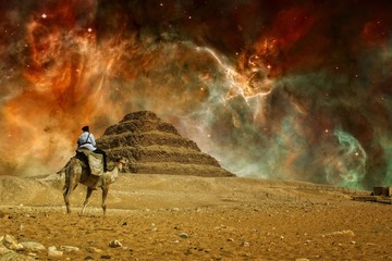Wall Mural - step pyramid and carina nebula (elements of this image furnished