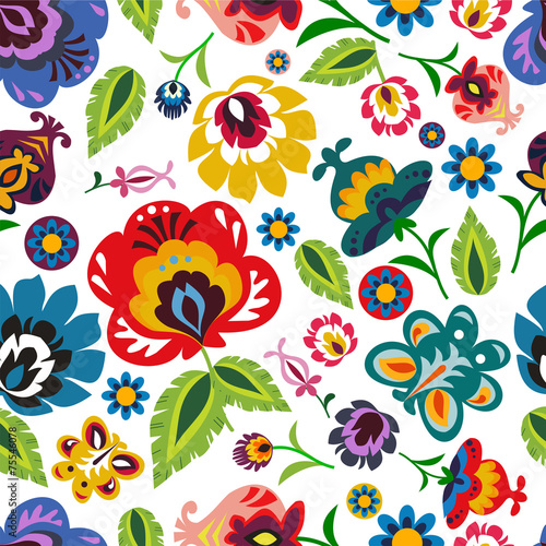 Obraz w ramie Traditional Polish folk floral pattern vector