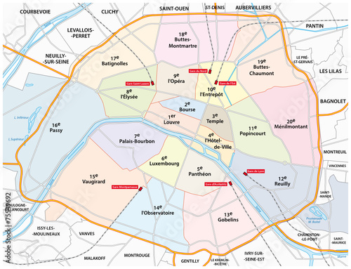 Obraz na płótnie Paryż droga i mapa administracyjna