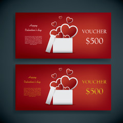 Valentine's day gift card voucher template with traditional