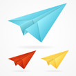 Vector origami paper blue airplanes set on white