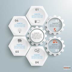 Wall Mural - 4 White Hexagons 3 Gears Cylce