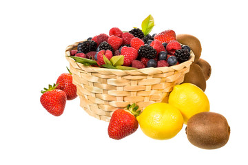 Mix fruit and berries isolated on white background