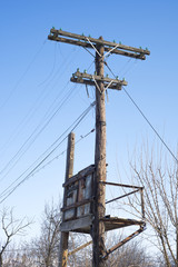 Old wooden telegraph pole