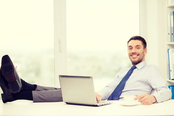 Sticker - smiling businessman or student with laptop