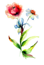 Stylized Flowers Watercolor Illustration