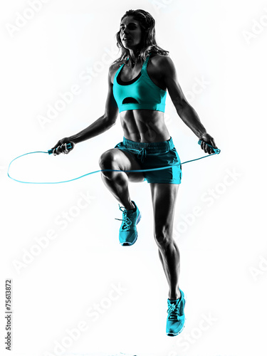 Naklejka - mata magnetyczna na lodówkę woman fitness Jumping Rope exercises silhouette