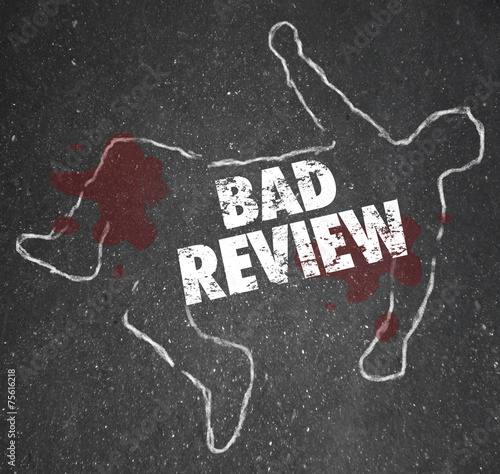 Fotografering Bad Review Words Chalk Outline Killed by Criticism Negative Feed