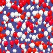Red white party balloons seamless pattern on blue background