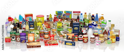 Cuadros en Lienzo Various 3D grocery products isolated on white