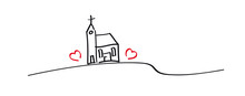 Grafik - Kirche Mit Zwei Herzen, Kleine Dorfkirche, Taufe, Firmung, Konfirmation, Trauung, Hochzeit, Gottesdienst, Gemeinde, Glauben Leben, Hoffnung Erhalten, Gebet, Beten, Einsamkeit