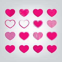 Wall Mural - a set of 16 hearts in various styles