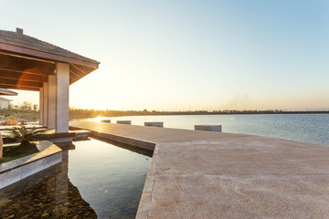 Wall Mural - sunset skyline near resort lakeside