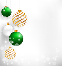 Green Spiral Christmas Balls Hang On White Background