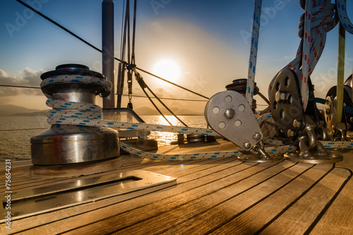 Nowoczesny obraz na płótnie after the regatta, sunset from sailboat