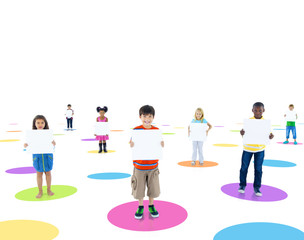 Wall Mural - Group Child Holding Board Togetherness Unity Concept