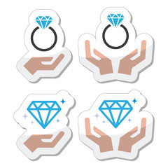 Wall Mural - Diamond engagement ring with hands vector icon