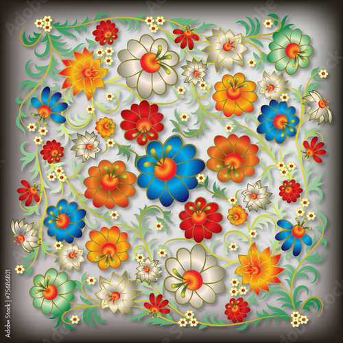Fototapeta na wymiar abstract floral ornament with flowers