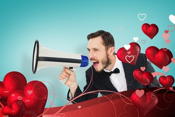 Leinwandbilder - Composite image of geeky businessman shouting through megaphone