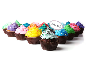 Poster - Delicious cupcakes with inscription isolated on white