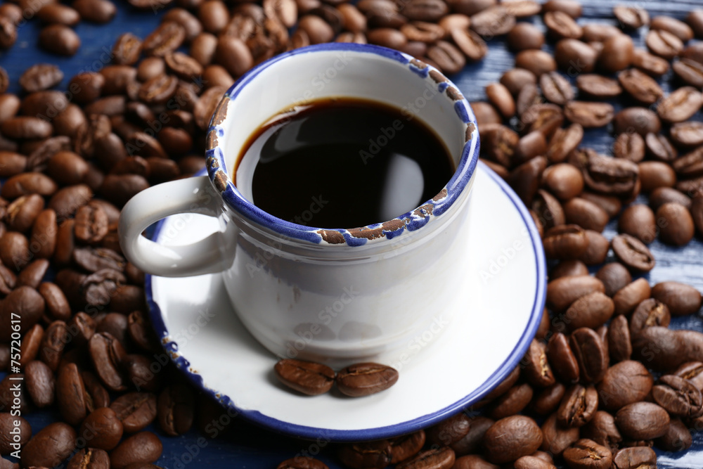 Cup of coffee on wooden table