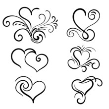 Hand Drawn Vector Swirl Heart Elements