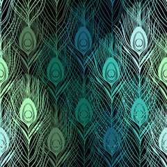 Seamless pattern with peacock feathers. Hand-drawn vector backgr