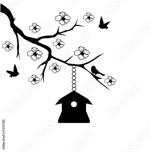 Obraz w ramie Karmnik dla ptaków na gałęzi 