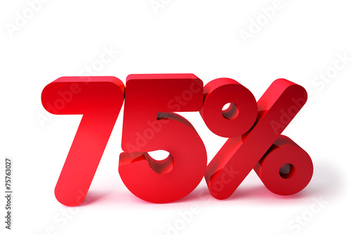 75% 3D Render Red Word Isolated in White Background Poster