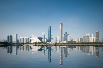 Fototapete - city skyline and reflection in guangzhou