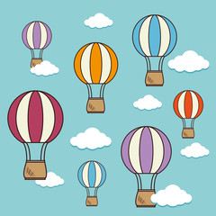 Sticker - Airballoon design over cloudscape backgroundvector illustration