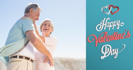 Poster - Composite image of senior woman hugging her partner