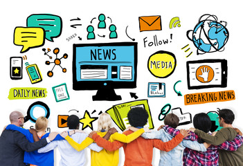 Wall Mural - Breaking News Follow Media Searching Team Concept