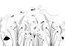 Seamless Pattern With Spring Flowers And Insects
