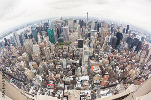 Naklejka - mata magnetyczna na lodówkę New York Aerial View on a Cloudy Day