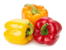 Yellow, Orange And Red Peppers Isolated On The White Background